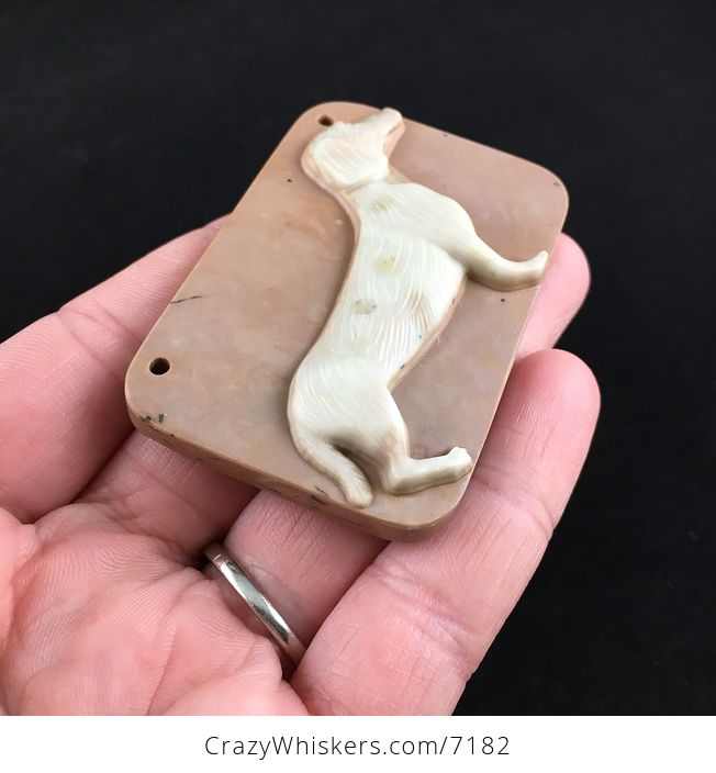 Dachshund Teckel Dackel Wiener Dog Carved Ribbon Jasper Stone Pendant Jewelry - #za3BG6vmYPA-4