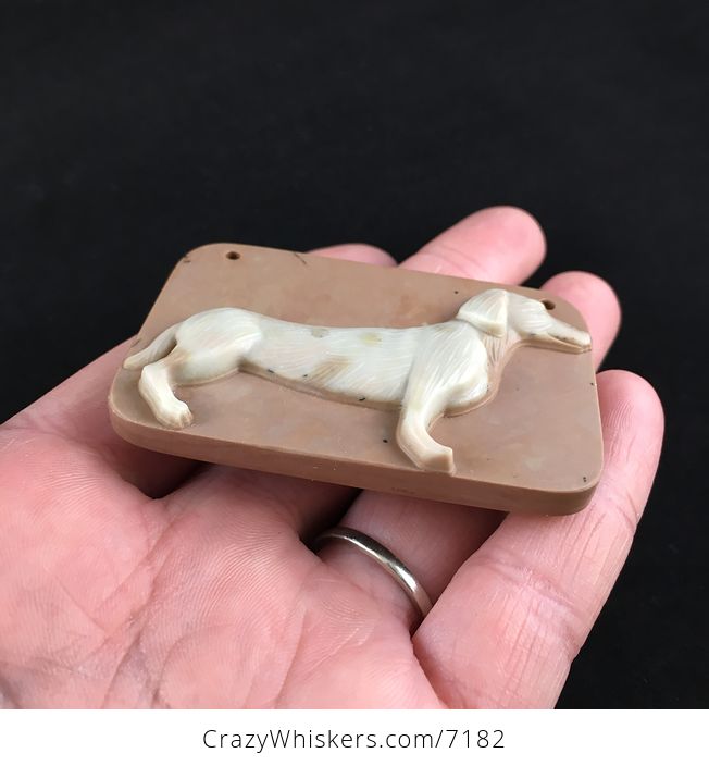 Dachshund Teckel Dackel Wiener Dog Carved Ribbon Jasper Stone Pendant Jewelry - #za3BG6vmYPA-2