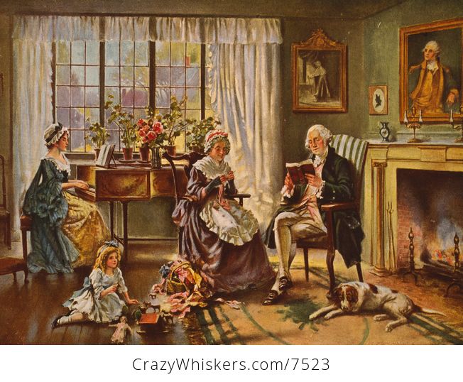 Digital Illustration of George Washington Reading in a Living Room Surrounded by His Family - #61fKFaNWWpg-1
