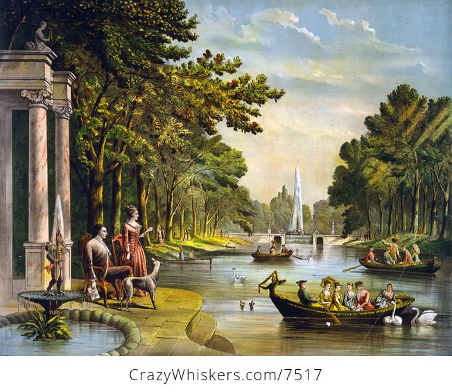 Digital Illustration of Marquis De Lafayette Wife and Dog Watching People in Boats - #bGx87nFL8y4-1