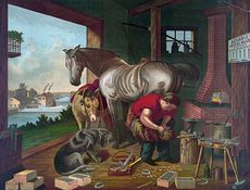 Digital Image of a Donkey and a Dog Watching a Farrier Applying Horseshoes to a Horse #TitUA0hqWik