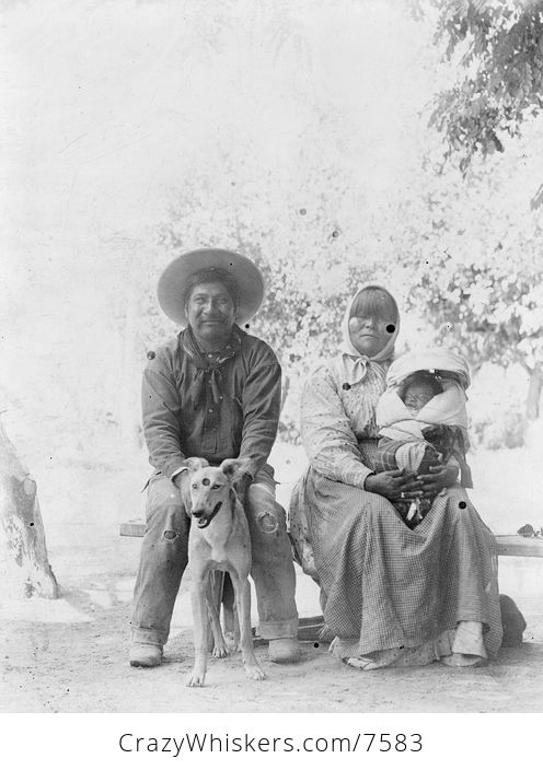 Digital Photo of a Historical Pomo Indian Family and Dog - #FIcmZWErdZY-1