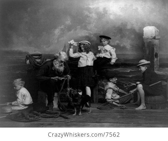 Digital Photo of a Senior Man and Children on a Pier with a Dog - #vegK48rcCtQ-1