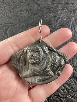 Dog Carved in Natural Jasper Stone Pendant Jewelry #1yFEdgtoEII