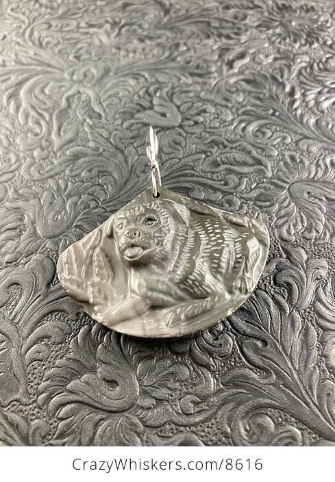Dog Carved in Natural Jasper Stone Pendant Jewelry - #1yFEdgtoEII-4
