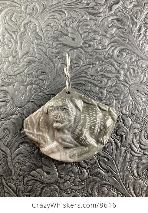 Dog Carved in Natural Jasper Stone Pendant Jewelry - #1yFEdgtoEII-3