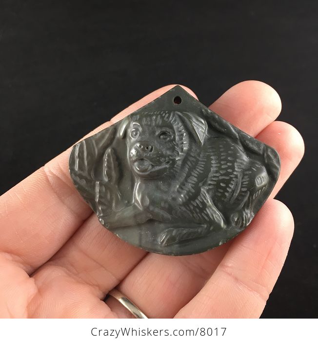 Dog Carved in Natural Jasper Stone Pendant Jewelry - #DKsuamEbERI-1