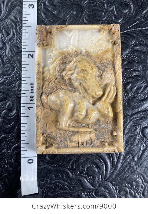 Dog Hunting a Rabbit Carved Mini Art Jasper Stone Pendant Cabochon Jewelry - #NpP1VOebcgo-4
