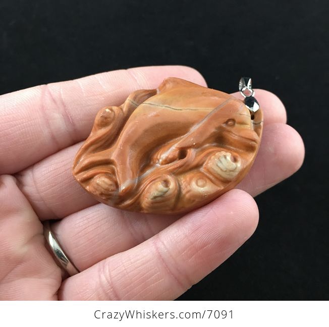 Dolphin Carved Red Jasper Stone Pendant Jewelry - #UN9kfv114z0-3