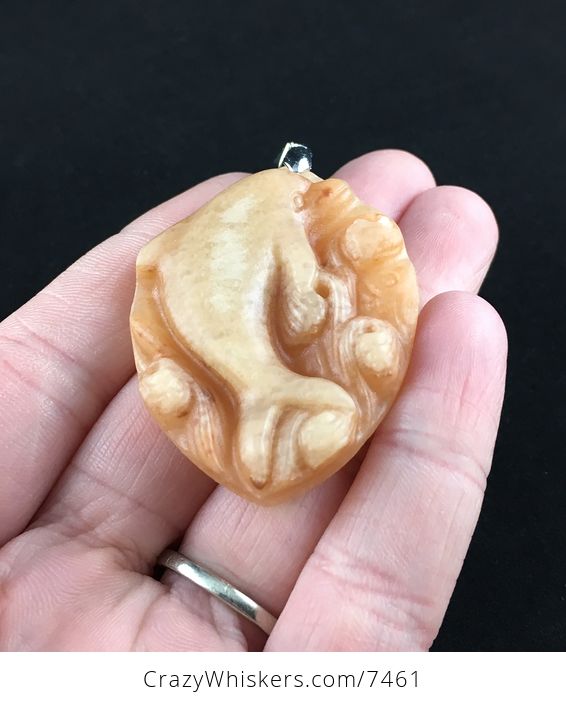 Dolphin Carved Red Jasper Stone Pendant Jewelry - #yVyn5rcmOiI-2