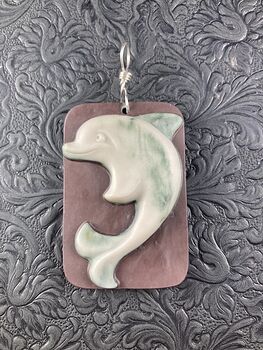 Dolphin Carved Ribbon Jasper Stone Pendant Jewelry #gpzszycApTE