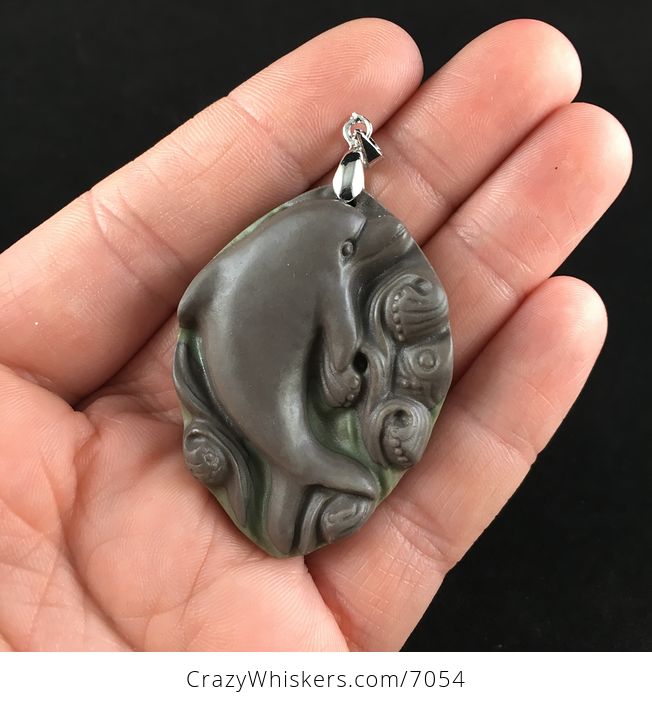 Dolphin Carved Ribbon Jasper Stone Pendant Jewelry - #4T8XlqDfZk4-1