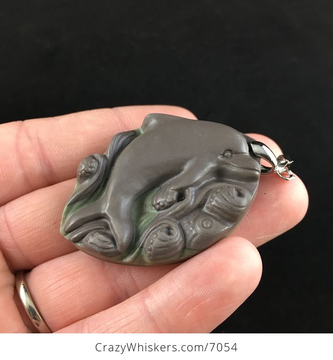 Dolphin Carved Ribbon Jasper Stone Pendant Jewelry - #4T8XlqDfZk4-3