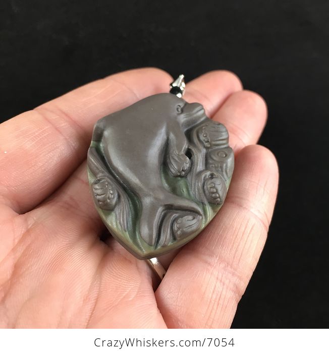 Dolphin Carved Ribbon Jasper Stone Pendant Jewelry - #4T8XlqDfZk4-2