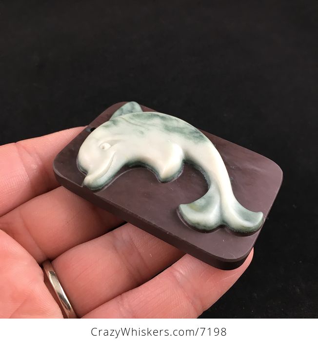 Dolphin Carved Ribbon Jasper Stone Pendant Jewelry - #FTYicb82wSM-4