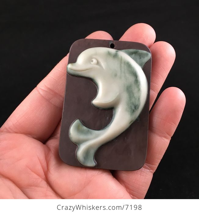 Dolphin Carved Ribbon Jasper Stone Pendant Jewelry - #FTYicb82wSM-1