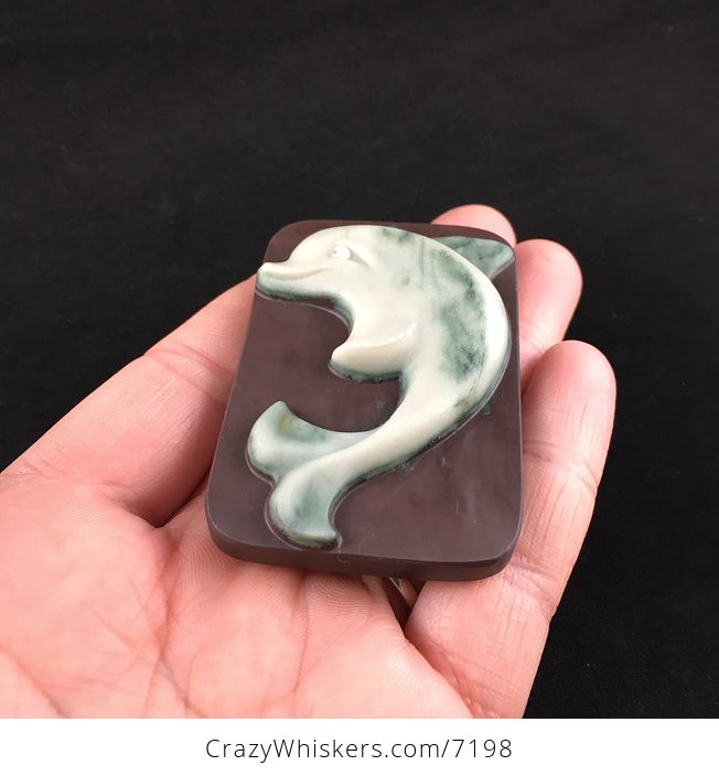 Dolphin Carved Ribbon Jasper Stone Pendant Jewelry - #FTYicb82wSM-2