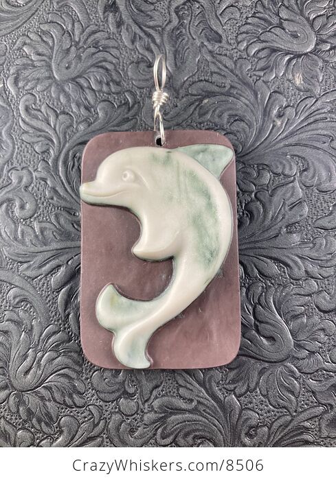 Dolphin Carved Ribbon Jasper Stone Pendant Jewelry - #gpzszycApTE-1