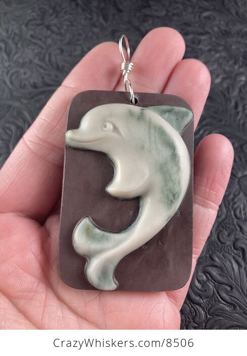 Dolphin Carved Ribbon Jasper Stone Pendant Jewelry - #gpzszycApTE-3