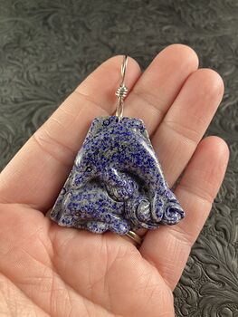 Dolphin Pair Carved Blue Lapis Lazuli Stone Pendant Jewelry #gtvbJep2rmo