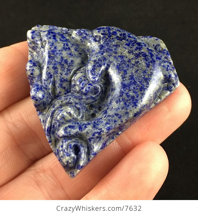 Dolphin Pair Carved Blue Lapis Lazuli Stone Pendant Jewelry - #7eQA97cQl3U-3