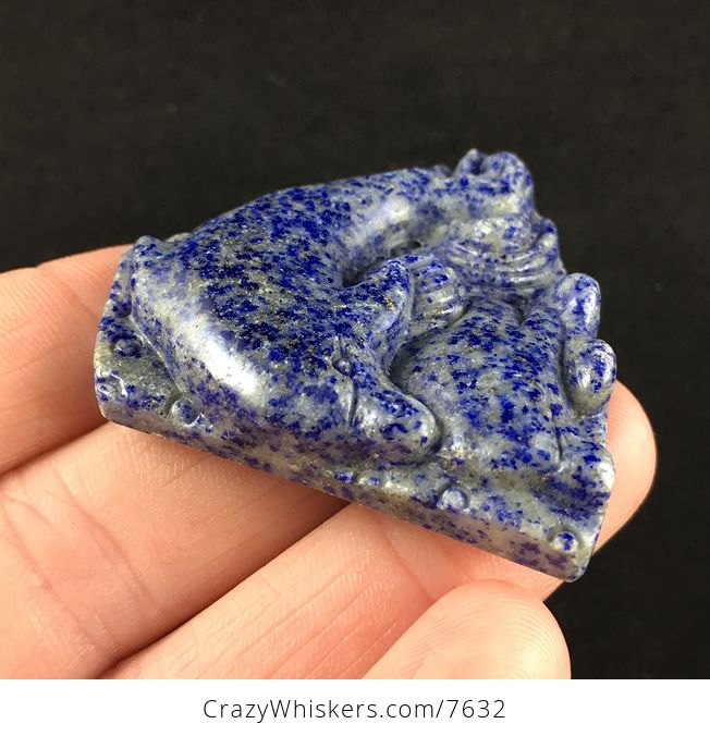 Dolphin Pair Carved Blue Lapis Lazuli Stone Pendant Jewelry - #7eQA97cQl3U-4
