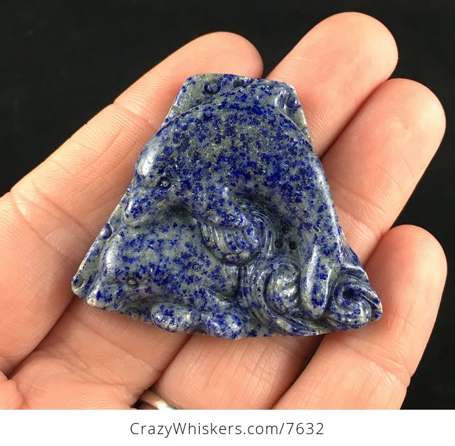 Dolphin Pair Carved Blue Lapis Lazuli Stone Pendant Jewelry - #7eQA97cQl3U-1