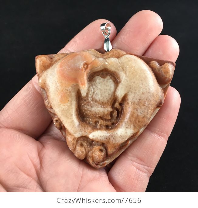 Dolphin Pair Carved Red Jasper Stone Pendant Jewelry - #nZvILUR0d6o-1