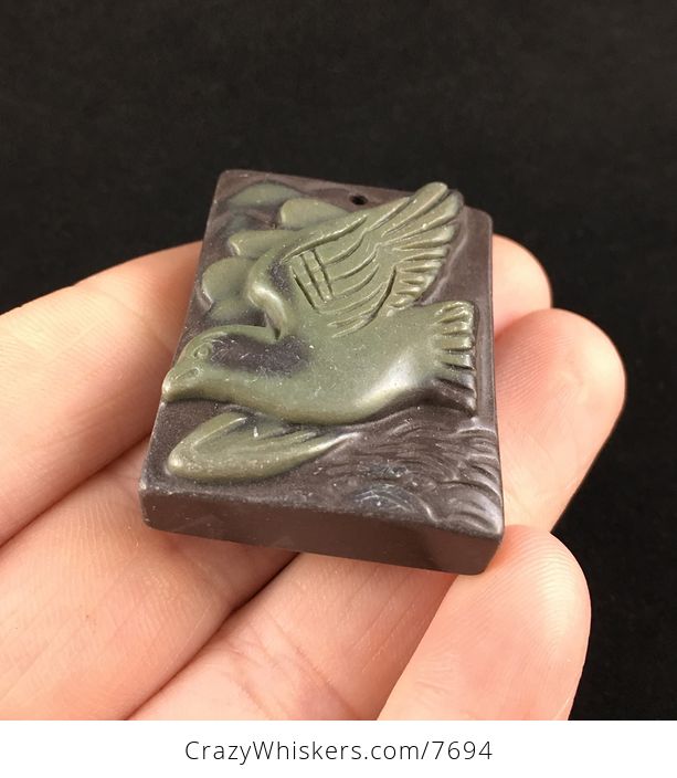 Dove Carved Ribbon Jasper Stone Pendant Jewelry - #NpM69tpnuHA-2