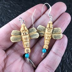 Dragonfly Earrings Made of Carved Bone with Silver Wire #qs3iWnQLI60