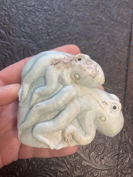 Dual Octopi Pair Carved in Blue Amazonite Stone #Kle4KKBAMoc
