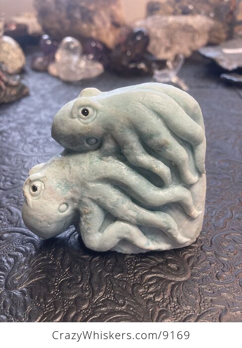Dual Octopi Pair Carved in Blue Amazonite Stone - #Kle4KKBAMoc-6