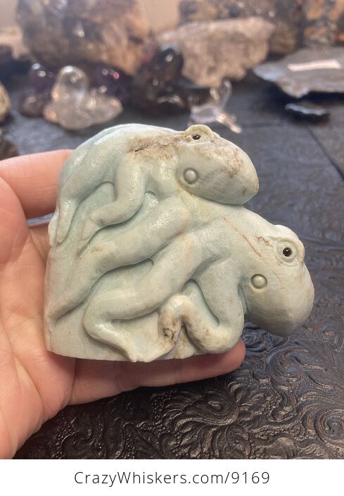 Dual Octopi Pair Carved in Blue Amazonite Stone - #Kle4KKBAMoc-9