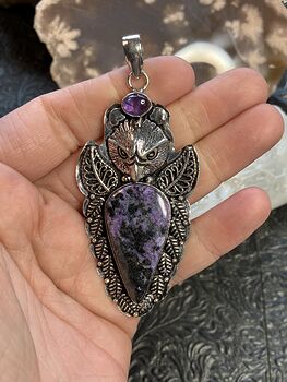 Eagle Amethyst Black and Purple Charoite and Black Aegirine Crystal Stone Jewelry Pendant #pyxycmToK6g