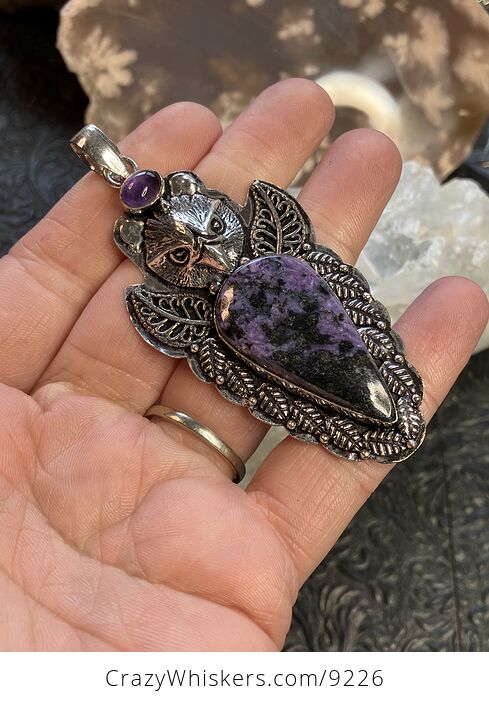 Eagle Amethyst Black and Purple Charoite and Black Aegirine Crystal Stone Jewelry Pendant - #pyxycmToK6g-4
