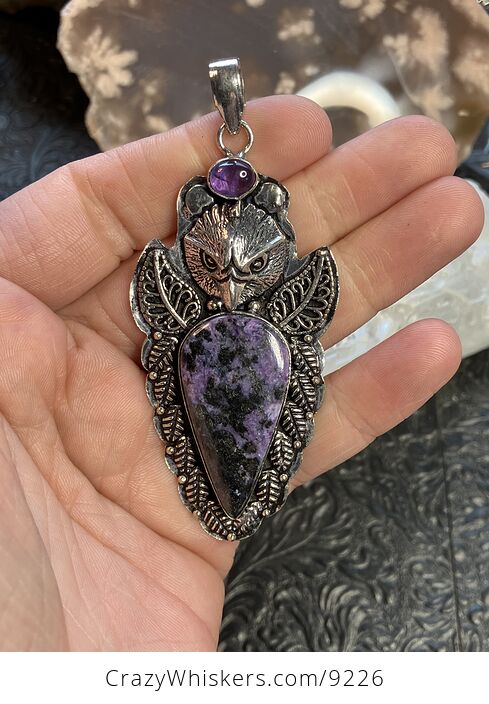 Eagle Amethyst Black and Purple Charoite and Black Aegirine Crystal Stone Jewelry Pendant - #pyxycmToK6g-1