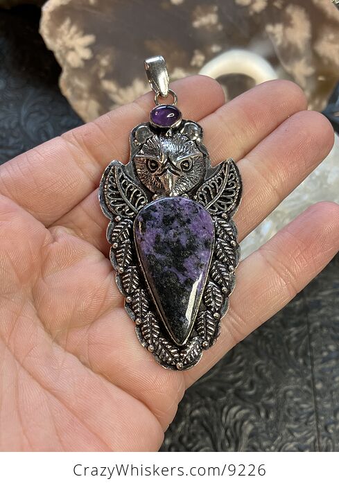 Eagle Amethyst Black and Purple Charoite and Black Aegirine Crystal Stone Jewelry Pendant - #pyxycmToK6g-5