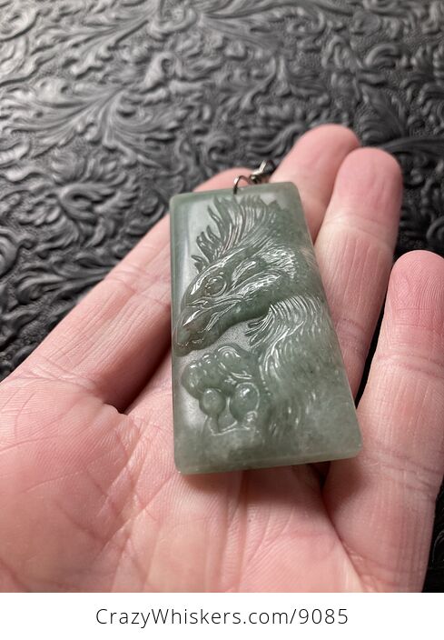 Eagle Carved in Green Aventurine Stone Pendant Jewelry Mini Art Ornament - #zNI3PNY7JWM-2