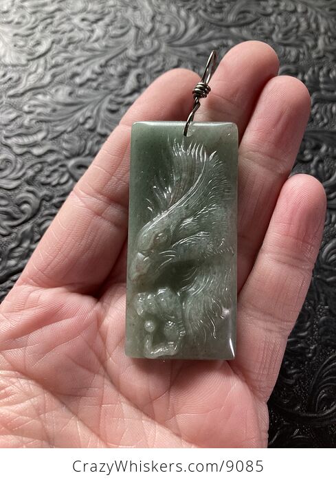 Eagle Carved in Green Aventurine Stone Pendant Jewelry Mini Art Ornament - #zNI3PNY7JWM-1