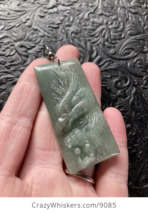 Eagle Carved in Green Aventurine Stone Pendant Jewelry Mini Art Ornament - #zNI3PNY7JWM-3