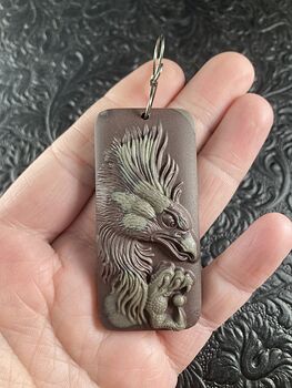 Eagle Carved in Jasper Stone Pendant Jewelry Mini Art Ornament #ND84sVN2nKA