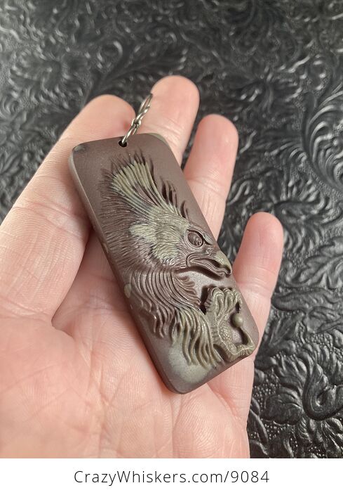 Eagle Carved in Jasper Stone Pendant Jewelry Mini Art Ornament - #ND84sVN2nKA-3