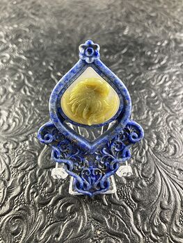 Eagle Carved in Lemon Jade on Lapis Lazuli Pendant Jewelry Mini Art Ornament #ZYg7IZVEce0