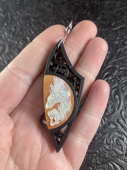 Eagle Carved in Mother of Pearl on Jasper and Wood Pendant Jewelry Mini Art Ornament #k3GLwv9cIqM