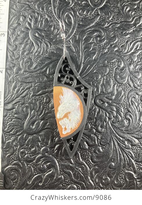 Eagle Carved in Mother of Pearl on Jasper and Wood Pendant Jewelry Mini Art Ornament - #k3GLwv9cIqM-4