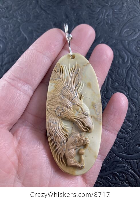 Eagle Carved in Ribbon Jasper Stone Pendant Jewelry Mini Art Ornament - #cQCJkTqORN4-1
