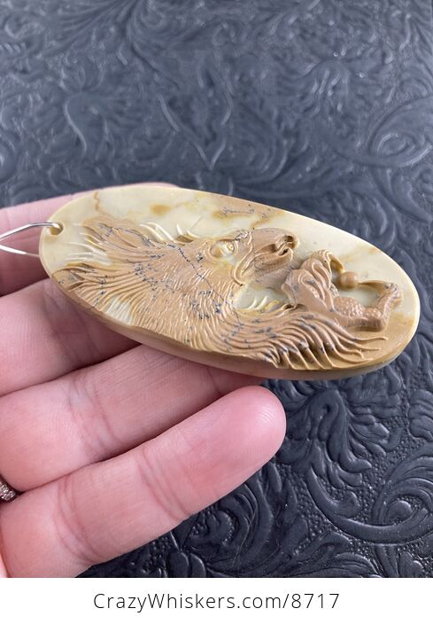 Eagle Carved in Ribbon Jasper Stone Pendant Jewelry Mini Art Ornament - #cQCJkTqORN4-3