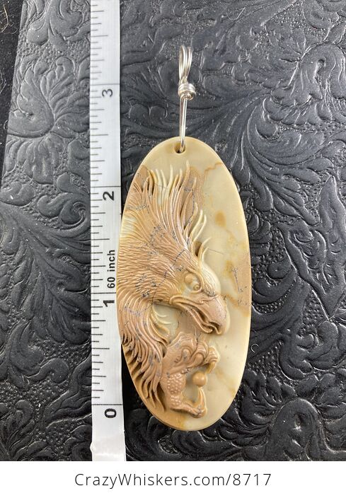 Eagle Carved in Ribbon Jasper Stone Pendant Jewelry Mini Art Ornament - #cQCJkTqORN4-5
