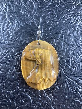 Eagle Carved in Tigers Eye Stone Pendant Jewelry Mini Art Ornament #K9HTwasKPog