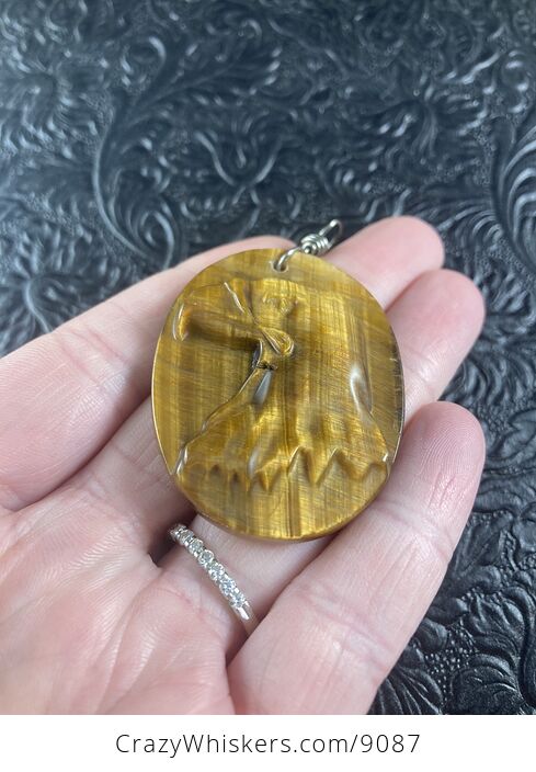 Eagle Carved in Tigers Eye Stone Pendant Jewelry Mini Art Ornament - #K9HTwasKPog-3